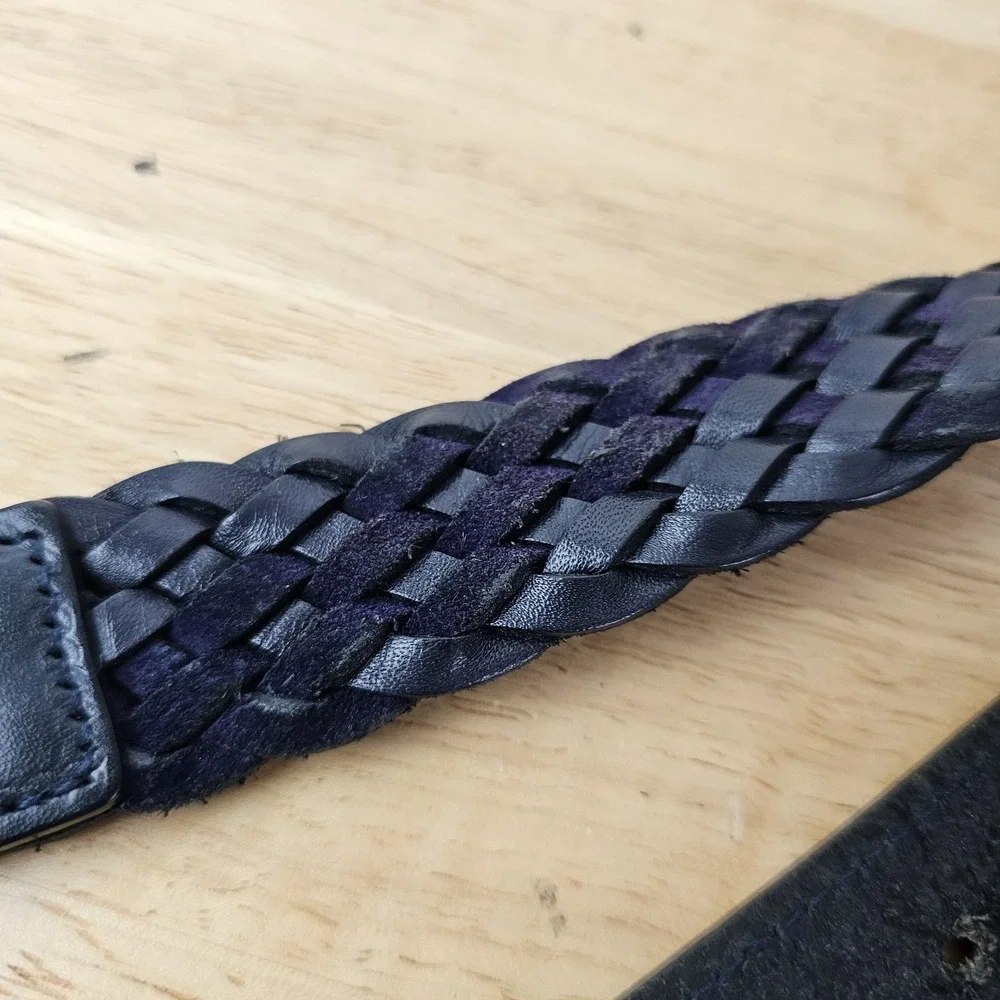 Brooks‎ Brothers 40 Black Purple Woven Leather Belt Silver Buckle Men's Classic